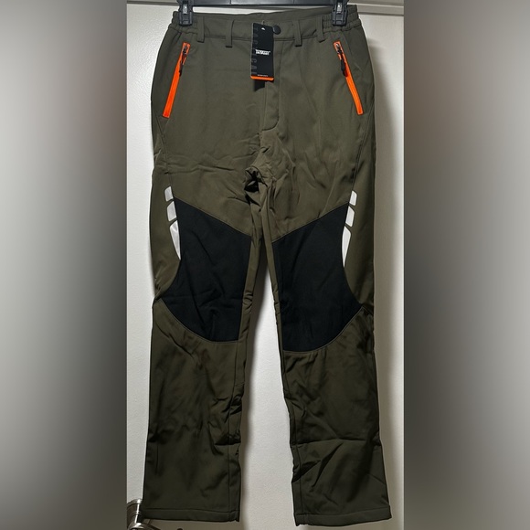 TACVASEN Men's Snow/Outdoor Fleece Lining Soft Shell Pants Green/Grey Sz 30 New - Picture 6 of 9